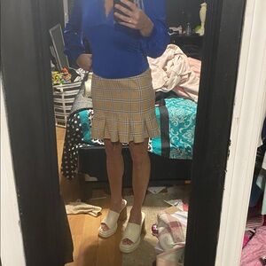 Plaid Ruffle Hem Skirt - Tan and Blue